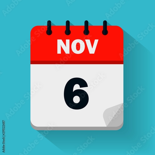 November 6th. Daily calendar icon in vector format. Date, time, day, month. Holidays Stock Vector | Adobe Stock