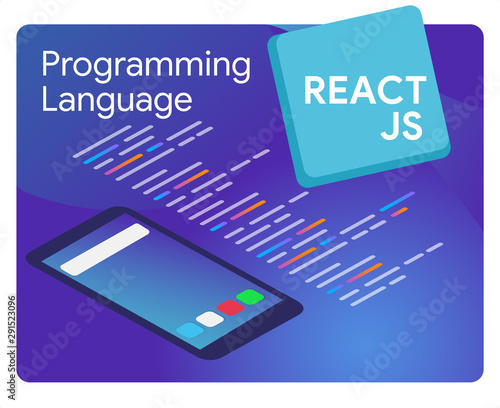 React Js Populat Javascript Framework programming language coding software technology vector illustration photo