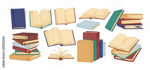 Books hand drawn vector illustrations set. Blank textbooks, hardbacks with empty pages isolated on white background. Educational material, literature realistic drawing. Personal planners, notebooks.