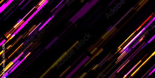Abstract violet yellow tech glowing neon lines background. Laser glitch effect retro graphic design. Vector futuristic illustration