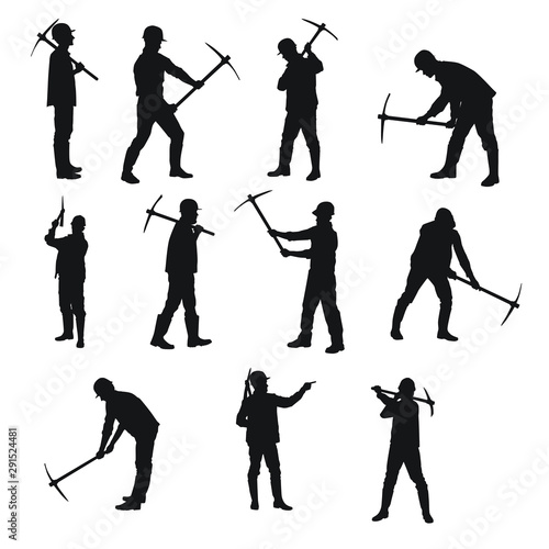 Worker Using Pickaxe Silhouettes