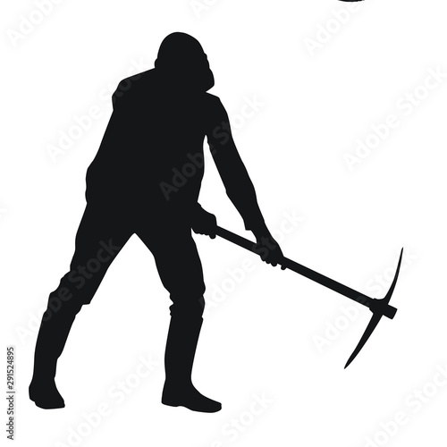 Worker Using Pickaxe Silhouette