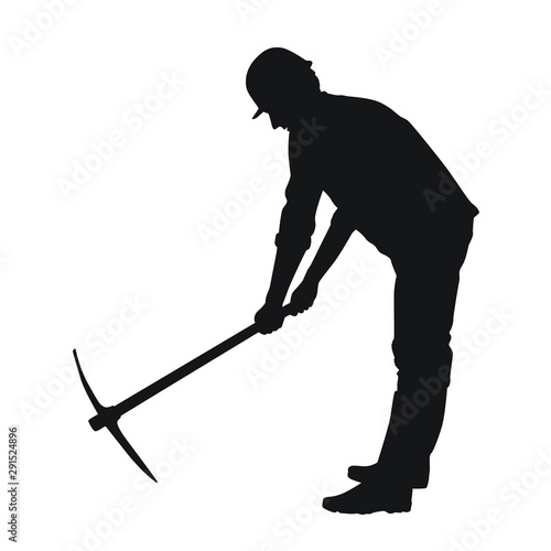 Worker Using Pickaxe Silhouette
