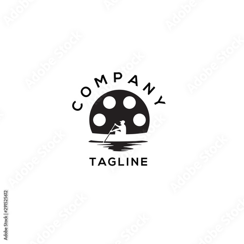 Film production with man and boat logo template