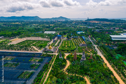 Aerial view of tropical garden in Chonburi province, Thailand. Aerial view from drone photo