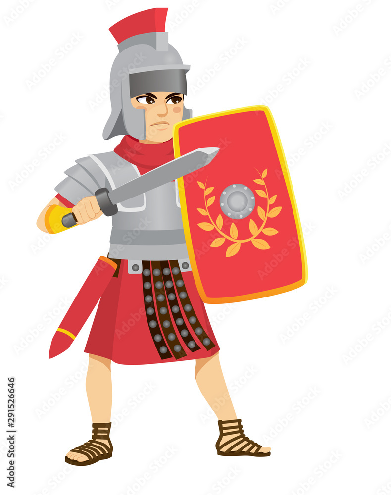 Roman Legionary in action fighting with sword and holding shield Roman Legionary in action fighting with sword and holding shield