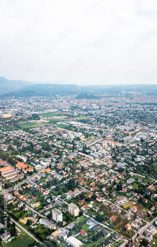 Obraz premium City Graz aerial view with districts Eggenberg and Wetzelsdorf, Styria