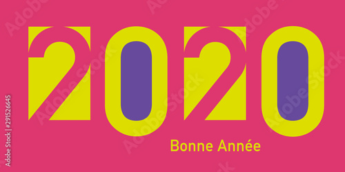 Carte de vœux au graphisme original pour présenter l’année 2020. Les chiffres se découpent sur le fond en positif ou en négatif.