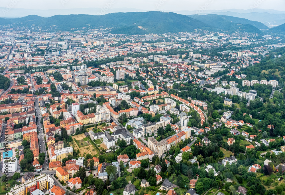 City Graz aerial view with district Geidorf in Styria, Austria