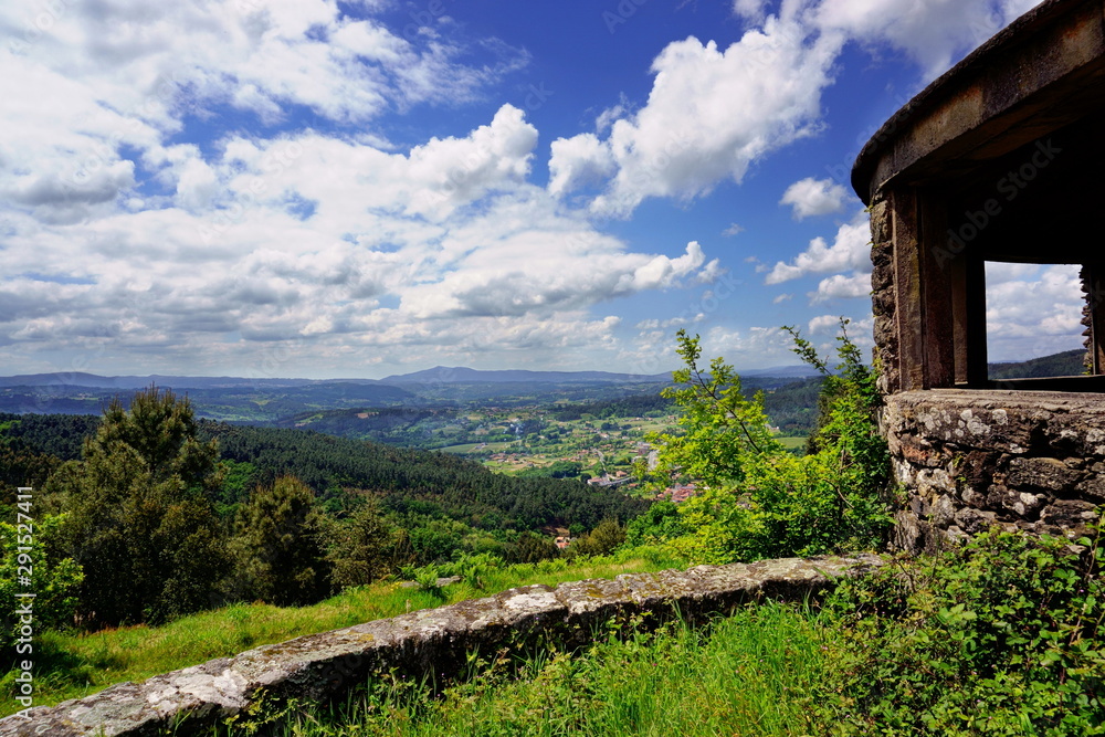 Fototapeta premium Landscape of Ulla river lands from the viewpoint Alto do Castro in Vedra, Coruña, Galicia, Spain