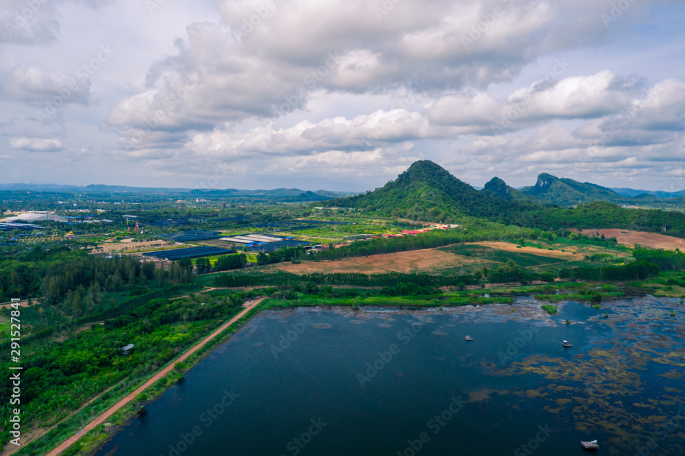 Aerial landscape of Chonburi province, Thailand. Aerial view from drone