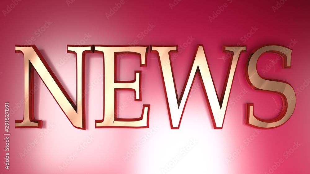 NEWS in copper letters on red metallic surface - 3D rendering illustration NEWS in copper letters on red metallic surface - 3D rendering illustration