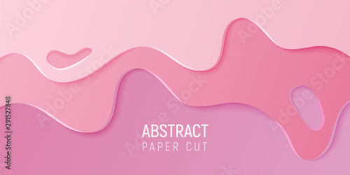 Pink abstract paper cut slime background. Banner with slime abstract background with pink paper cut waves. Vector illustration.