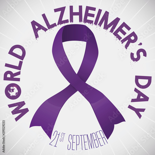 Commemorative Purple Ribbon to Celebrate World Alzheimer's Day, Vector Illustration