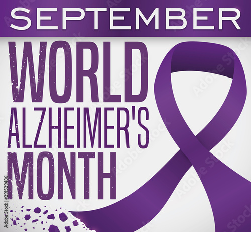 Eroded Text and Purple Ribbon to Celebrate World Alzheimer's Month, Vector Illustration