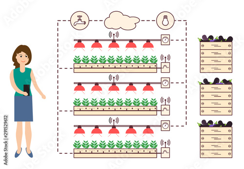 Woman controls the smart farm and agriculture.