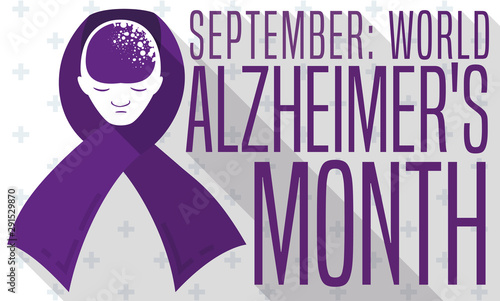 Purple Ribbon with Head and Memory Loss for Alzheimer's Month, Vector Illustration