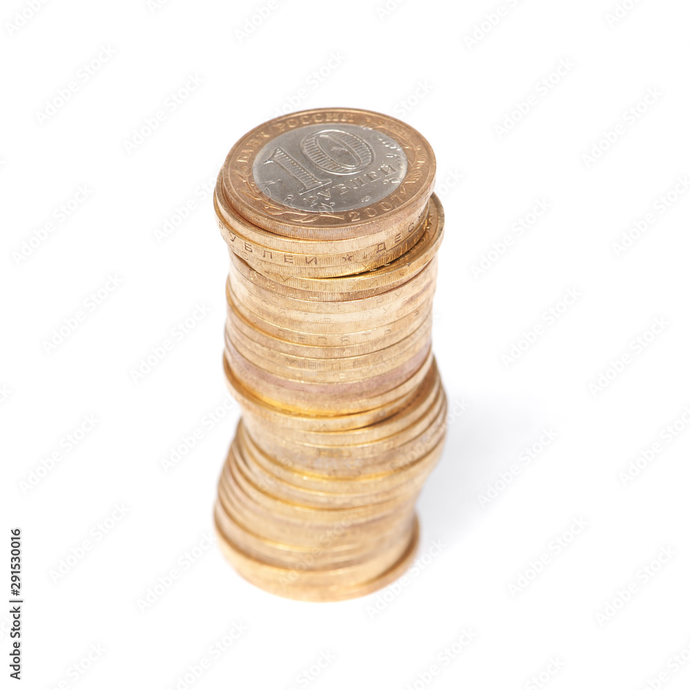 Stack of Russian jubilee coins of ten rubles Stack of Russian jubilee coins of ten rubles