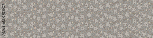 Hand drawn cherry blossom seamless border pattern. Japanese spring style geo tossed floral background. Soft grey neutral tones. Asian zakka garden ribbon trim home decor, stationery washi tape edging