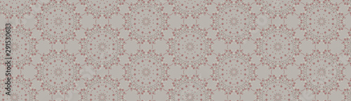 Hand drawn kaleidoscope wagara damask seamless border pattern. Modern japanese motif, hand drawn in soft grey pink ecru neutral tones. Ribbon trim edging for zakka asian washi tape, craft stationery. 