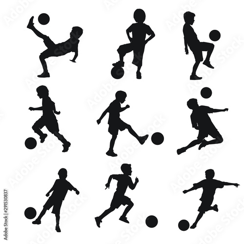 Kids Playing Football Silhouettes