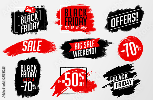 Background vector brush strokes for black Friday designs. Featured black Friday text.
