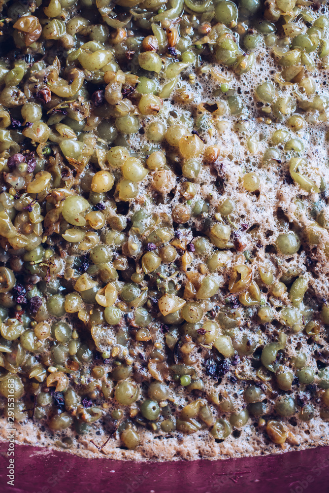 Grapes before the pressing in the tub, winery Grapes before the pressing in the tub, winery