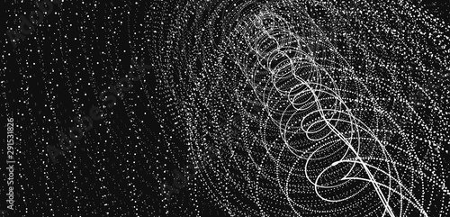 Array with dynamic particles. Swirl with connected dots. Abstract science or technology background. 3d vector illustration.