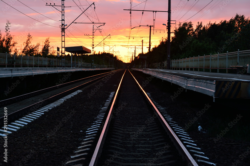 railway track, sunset as background railway track, sunset as background