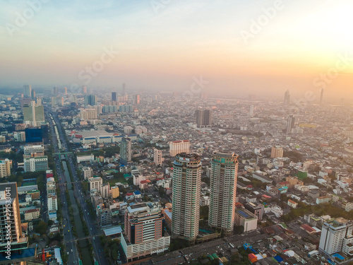 Modern city building morning sunrise aerial view © themorningglory