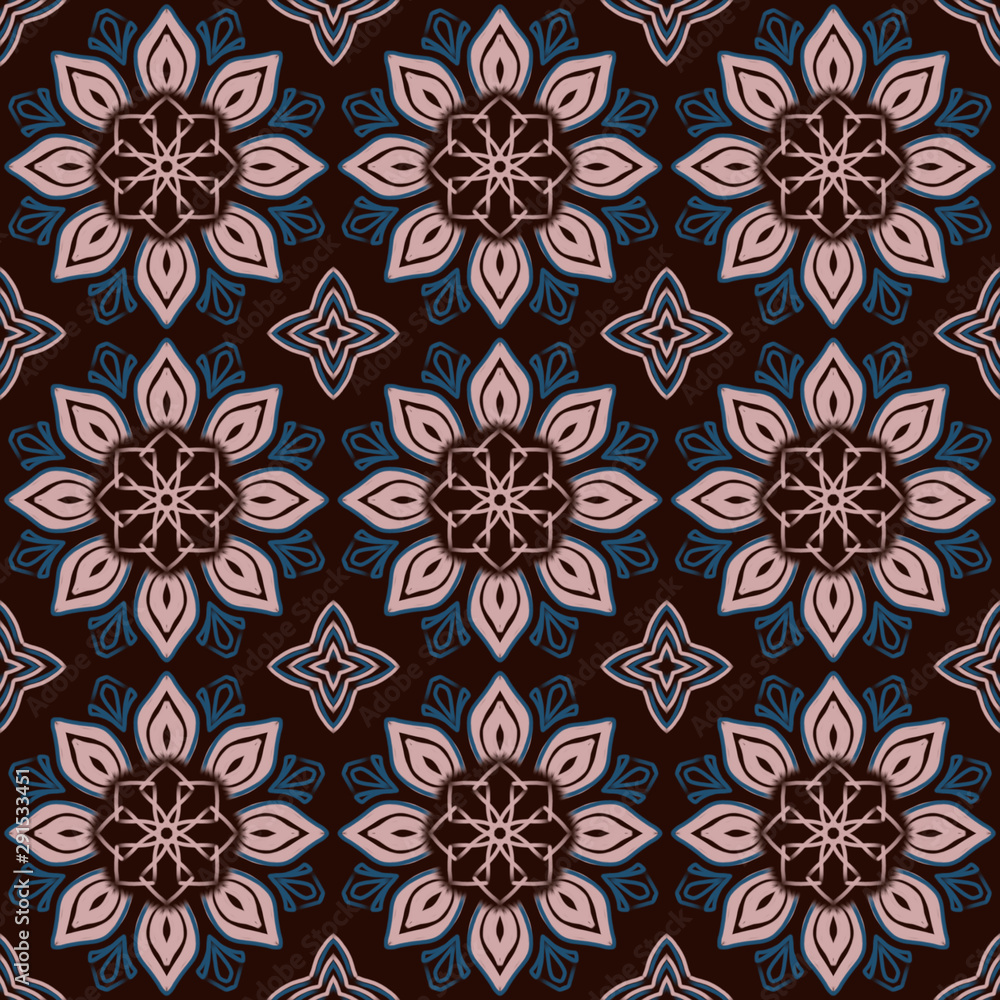 Fototapeta premium Luxury floral seamless design for ceramic tile or fabric. Ethnic carpet and textile background, portuguese or moroccan tiles