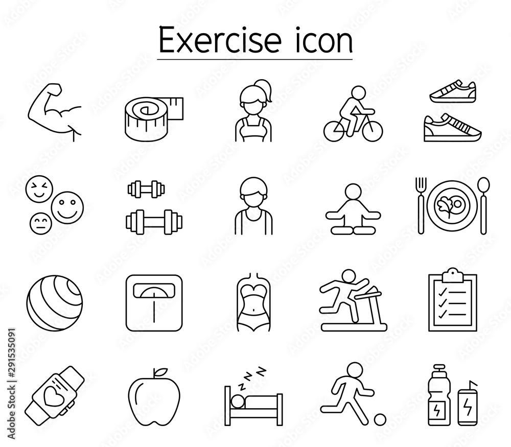 Exercise icon set in thin line style