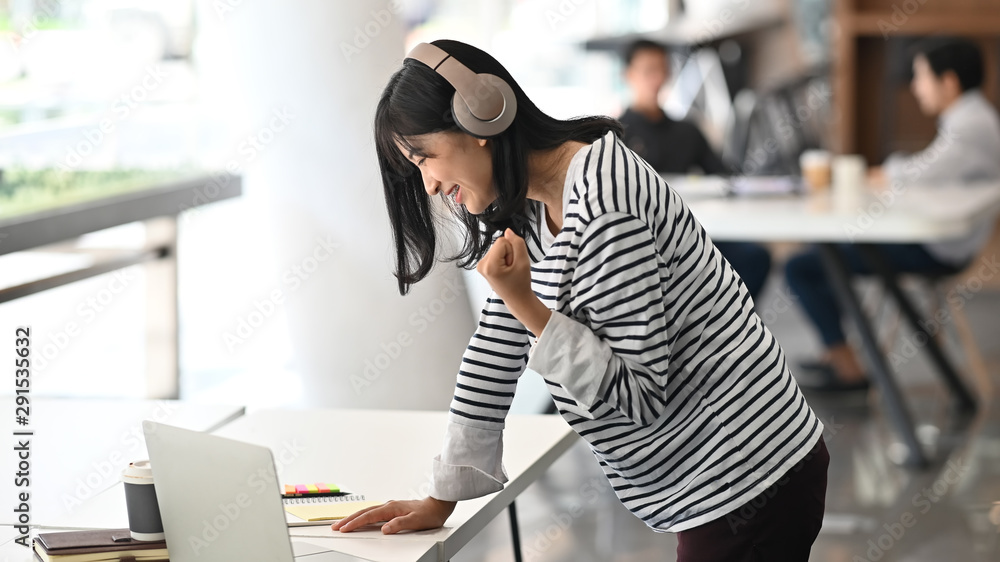 Creative woman motivation Successful moment on workspace. Creative woman motivation Successful moment on workspace.
