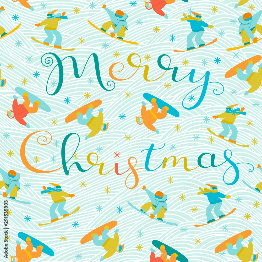Fototapeta premium Merry Christmas greeting gift card with showborders.