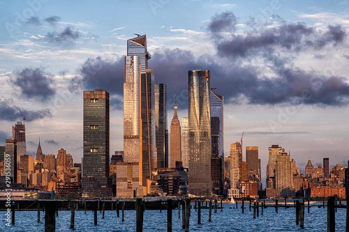 Sunset at Hudson Yards skyline of midtown Manhattan view from Hudson River