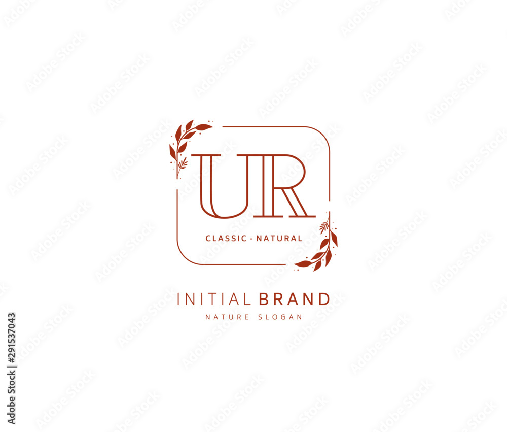 U R UR Beauty vector initial logo, handwriting logo of initial signature, wedding, fashion, jewerly, boutique, floral and botanical with creative template for any company or business.