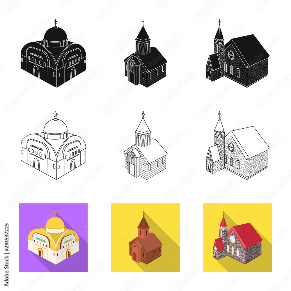 Vector design of temple and historic symbol. Set of temple and faith stock symbol for web.