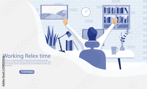 Man stretch their arms to relax from work. View from the back. website or template vector illustration in flat style.