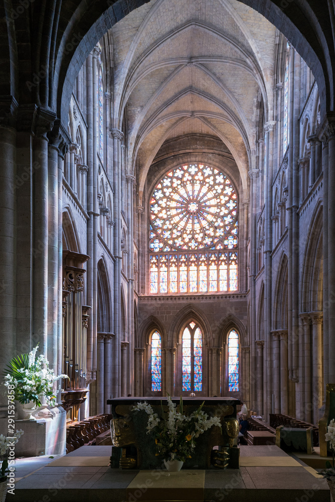 Naklejka premium interior view of the Saint-Malo cathedral showing the rose window