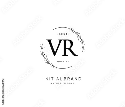 V R VR Beauty vector initial logo, handwriting logo of initial signature, wedding, fashion, jewerly, boutique, floral and botanical with creative template for any company or business.