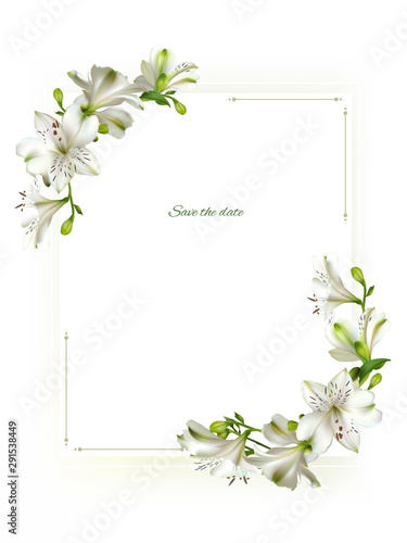 White flowers. Floral background. Leaves. Lilies.