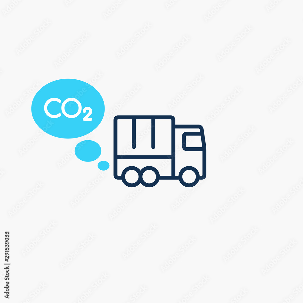 Naklejka premium Lorries co2 carbon dioxide emission symbol. Flat symbol isolated on light background.