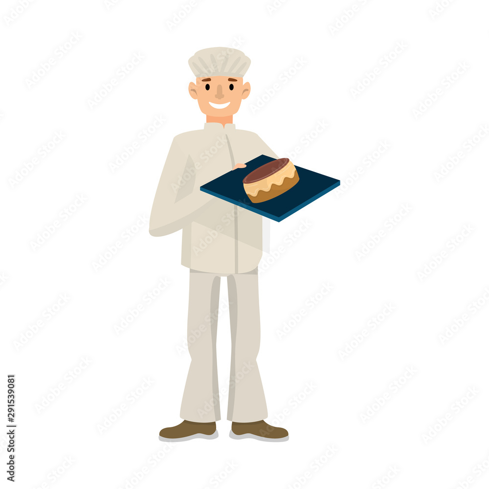 Vector illustration of baker and pan icon. Set of baker and baguette stock symbol for web.