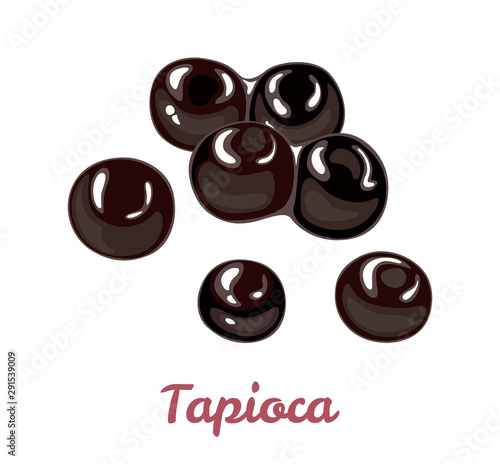 Tapioca black pearls for bubble tea isolated on white background. Vector illustration of Tapioca balls In cartoon simple flat style.