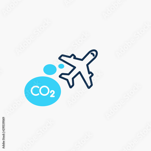 Planes co2 carbon dioxide emission symbol. Flat symbol isolated on light background.