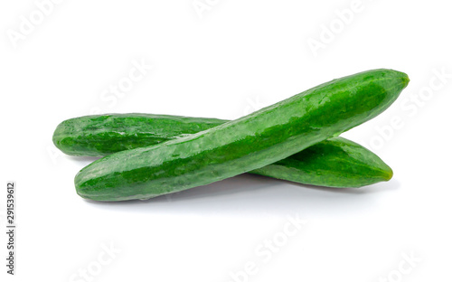 Water drops fresh Japanese cucumbers isolated on white background