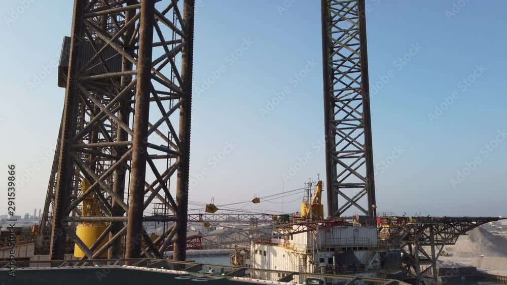 Jack up rig and helideck in the shipyard for repair Jack up rig and helideck in the shipyard for repair