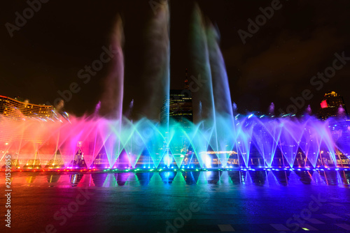 the fountain showing with lighting in night time