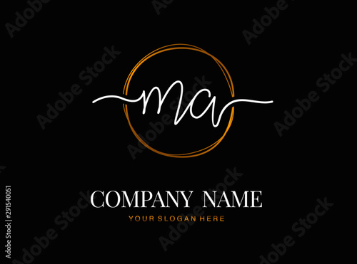 M A MA Initial handwriting logo design with circle. Beautyful design handwritten logo for fashion, team, wedding, luxury logo.