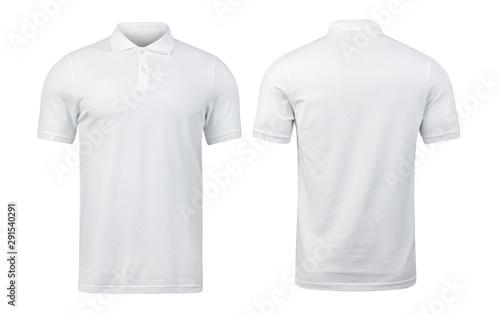 White polo shirts mockup front and back used as design template, isolated on white background with clipping path.